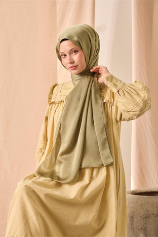 Janjan Shawl, Single-Sided, Light Green, Self-Stringed Textured, Glossy Surface, 75x190 cm