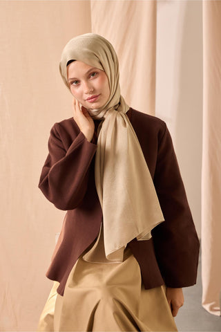 Janjan Şal Tek Taraflı Yeşil Bej Kendinden Çizgi Dokulu Parlak Yüzeyli 75X190 | Silk Home | 69001-77