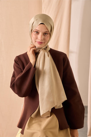 Janjan Şal Tek Taraflı Yeşil Bej Kendinden Çizgi Dokulu Parlak Yüzeyli 75X190 | Silk Home | 69001-77
