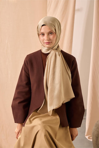Janjan Şal Tek Taraflı Yeşil Bej Kendinden Çizgi Dokulu Parlak Yüzeyli 75X190 | Silk Home | 69001-77