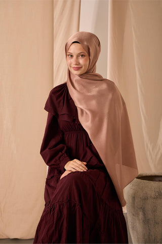 Janjan Shawl, Single-Sided Powder Pink, Self-Stringed Textured, Shiny Surface, 75x190 cm