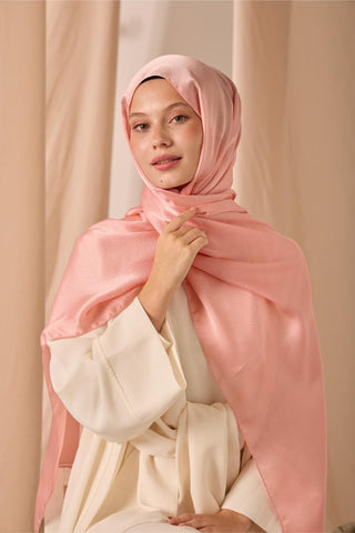 Janjan Şal Tek Taraflı Somon Kendinden Çizgi Dokulu Parlak Yüzeyli 75X190 | Silk Home | 69001-84