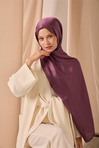 Janjan Shawl, Single-Sided, Purple, Self-Stringed Textured, Glossy Surface, 75x190 cm