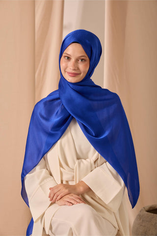Janjan Shawl, Single-Sided, Potted Planter, Blue, Self-Stringed Textured, Glossy Surface, 75x190 cm