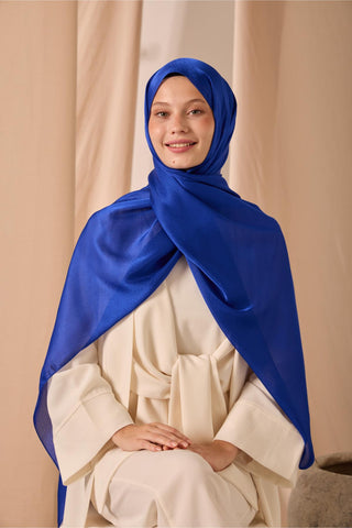 Janjan Shawl, Single-Sided, Potted Planter, Blue, Self-Stringed Textured, Glossy Surface, 75x190 cm