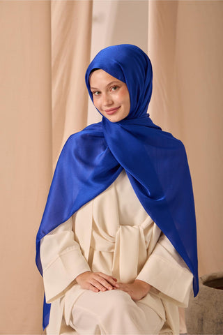 Janjan Shawl, Single-Sided, Potted Planter, Blue, Self-Stringed Textured, Glossy Surface, 75x190 cm