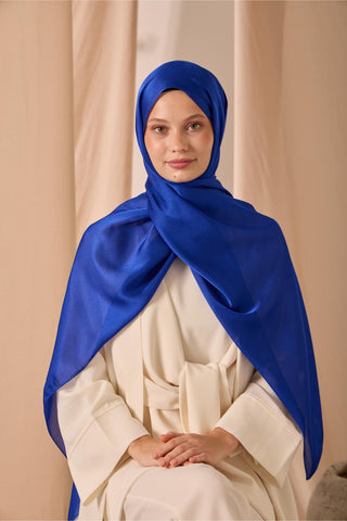 Janjan Shawl, Single-Sided, Potted Planter, Blue, Self-Stringed Textured, Glossy Surface, 75x190 cm