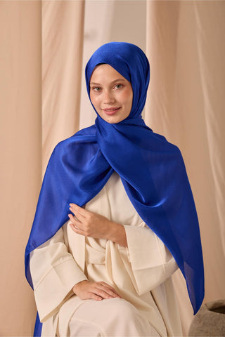 Janjan Shawl, Single-Sided, Potted Planter, Blue, Self-Stringed Textured, Glossy Surface, 75x190 cm