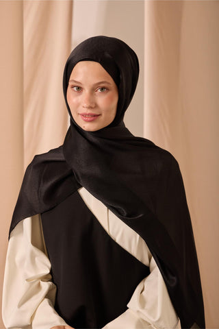 Janjan Shawl, Single-Sided, Black, Self-Stringed Textured, Glossy Surface, 75x190 cm.