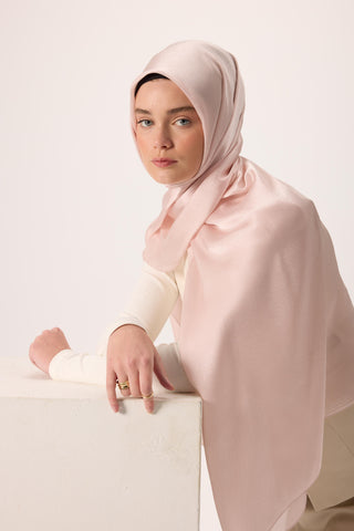 Janjan Şal Pudra Pembe Parlak Dokulu Tek Taraflı 75X200