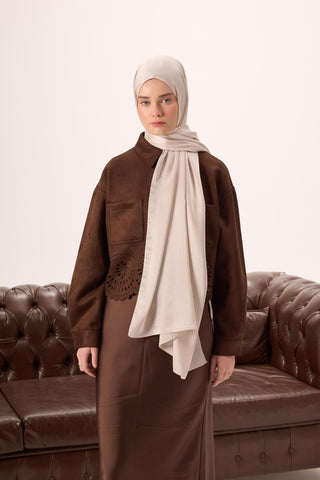 Janjan Shawl, Beige, Shiny Textured, Single-Sided Shimmer, 75x200 cm