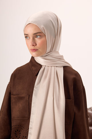 Janjan Shawl, Beige, Shiny Textured, Single-Sided Shimmer, 75x200 cm