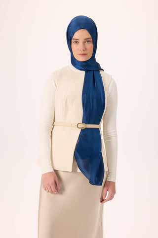 Janjan Shawl, Night Blue, Shiny Textured, Single-Sided, 75x200 cm