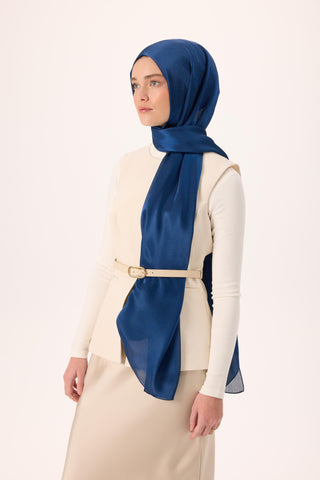 Janjan Shawl, Night Blue, Shiny Textured, Single-Sided, 75x200 cm
