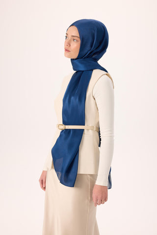 Janjan Shawl, Night Blue, Shiny Textured, Single-Sided, 75x200 cm