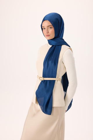 Janjan Shawl, Night Blue, Shiny Textured, Single-Sided, 75x200 cm