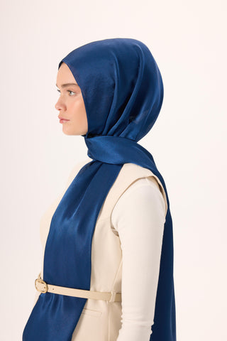 Janjan Shawl, Night Blue, Shiny Textured, Single-Sided, 75x200 cm