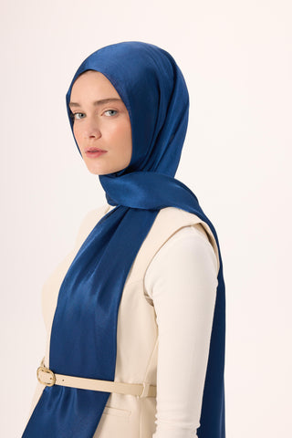 Janjan Shawl, Night Blue, Shiny Textured, Single-Sided, 75x200 cm