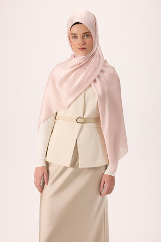 Janjan Shawl, Powder Pink, Shiny Textured, Single-Sided, 75x200 cm