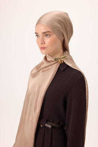 Janjan Shawl, Milky Coffee Color, Shiny Textured, Single-Sided Shimmer, 75x200 cm