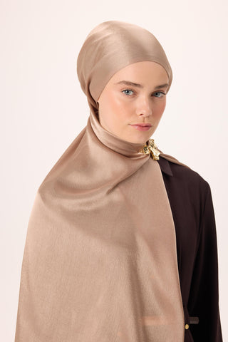 Janjan Shawl, Milky Coffee Color, Shiny Textured, Single-Sided Shimmer, 75x200 cm