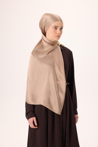 Janjan Shawl, Milky Coffee Color, Shiny Textured, Single-Sided Shimmer, 75x200 cm