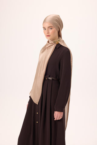 Janjan Shawl, Milky Coffee Color, Shiny Textured, Single-Sided Shimmer, 75x200 cm