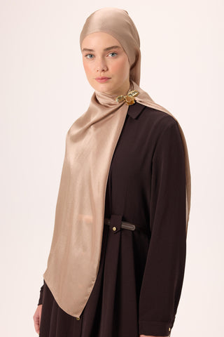 Janjan Shawl, Milky Coffee Color, Shiny Textured, Single-Sided Shimmer, 75x200 cm