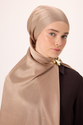 Janjan Shawl, Milky Coffee Color, Shiny Textured, Single-Sided Shimmer, 75x200 cm