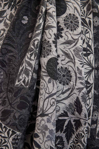 Urban Hours Floral Motif Desen Açık Gri Mayda Şal 190x70 - Mayda Şal - | Silk Home