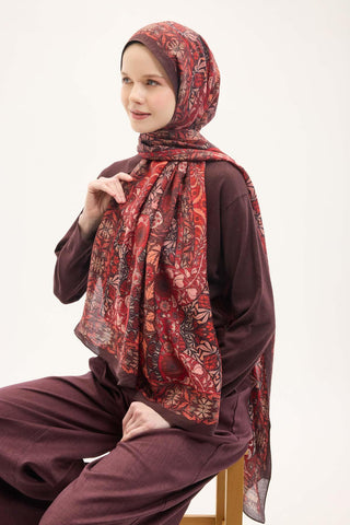 Urban Hours Floral Motif Desen Mürdüm Mayda Şal 190x70 - Mayda Şal - | Silk Home