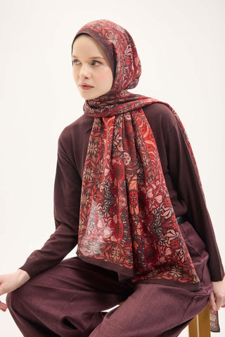 Urban Hours Floral Motif Desen Mürdüm Mayda Şal 190x70 - Mayda Şal - | Silk Home