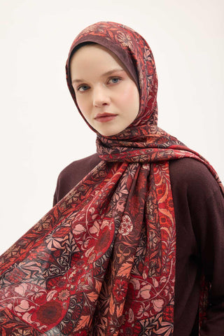 Urban Hours Floral Motif Desen Mürdüm Mayda Şal 190x70 - Mayda Şal - | Silk Home