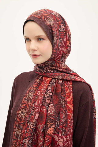 Urban Hours Floral Motif Desen Mürdüm Mayda Şal 190x70 - Mayda Şal - | Silk Home