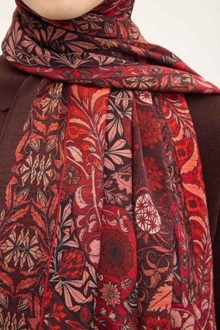 Urban Hours Floral Motif Desen Mürdüm Mayda Şal 190x70 - Mayda Şal - | Silk Home