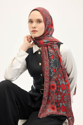 Urban Hours Floral Motif Desen Bordo Mayda Şal 190x70 - Mayda Şal - | Silk Home