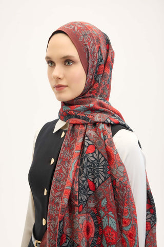 Urban Hours Floral Motif Desen Bordo Mayda Şal 190x70 - Mayda Şal - | Silk Home