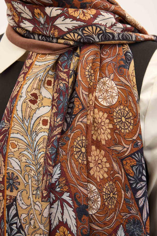 Urban Hours Floral Motif Desen Sütlü Kahve Mayda Şal 190x70 - Mayda Şal - | Silk Home