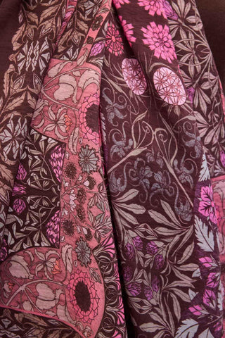 Urban Hours Floral Motif Desen Koyu Mürdüm Mayda Şal 190x70 - Mayda Şal - | Silk Home