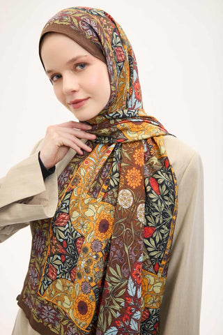 Urban Hours Floral Motif Desen Koyu Acı Kahve Mayda Şal 190x70 - Mayda Şal - | Silk Home