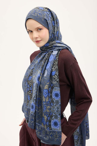 Urban Hours Floral Motif Desen Indigo Mayda Şal 190x70 - Mayda Şal - | Silk Home