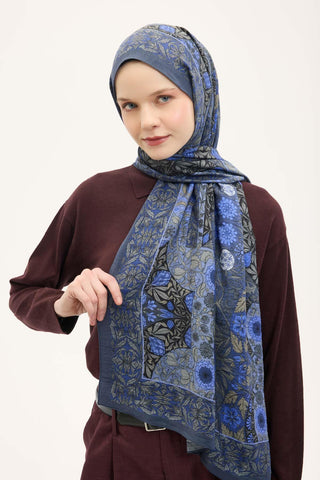Urban Hours Floral Motif Desen Indigo Mayda Şal 190x70 - Mayda Şal - | Silk Home