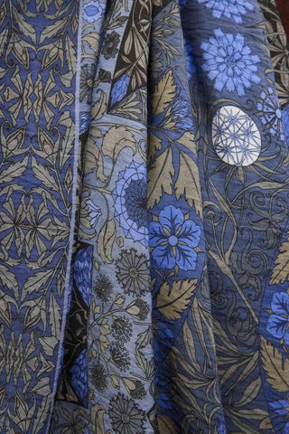Urban Hours Floral Motif Desen Indigo Mayda Şal 190x70 - Mayda Şal - | Silk Home