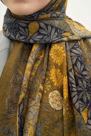 Urban Hours Floral Motif Desen Olive Mayda Şal 190x70 - Mayda Şal - | Silk Home