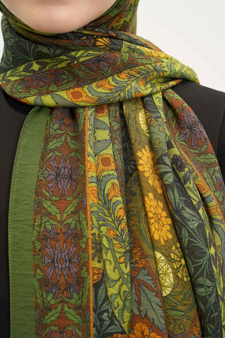 Urban Hours Floral Motif Desen Yeşil Mayda Şal 190x70 - Mayda Şal - | Silk Home