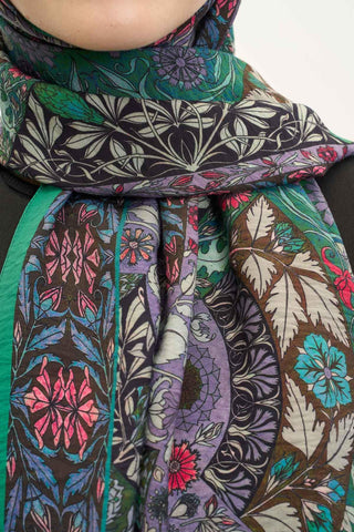 Urban Hours Floral Motif Desen Patina Yeşili Mayda Şal 190x70 - Mayda Şal - | Silk Home
