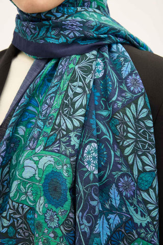 Urban Hours Floral Motif Desen Gece Mavisi Mayda Şal 190x70 - Mayda Şal - | Silk Home