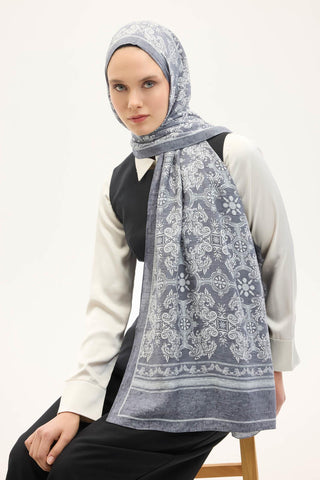 Urban Hours Luvia Gri Mavi Mayda Şal 190x70 - Mayda Şal - | Silk Home