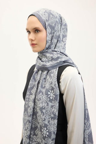 Urban Hours Luvia Gri Mavi Mayda Şal 190x70 - Mayda Şal - | Silk Home