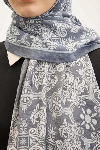 Urban Hours Luvia Gri Mavi Mayda Şal 190x70 - Mayda Şal - | Silk Home